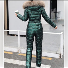 Load image into Gallery viewer, Emerald Nightingale snowsuit ski green one-piece skisuit jumpsuit winter snow suit NWT M Spring Break 2023 new puffer one-piece