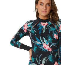 Load image into Gallery viewer, S-XXL UPF Rashguard Pink Orchid on Onyx swimsuit black pink turquoise modest surf swim pool beach women ladies