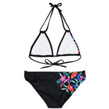 Load image into Gallery viewer, XS - XL Baronesa Bikini - Serape Olé stripes or Bamba Floral + black or white strappy halter tie swimsuit two-piece women teen lake beach