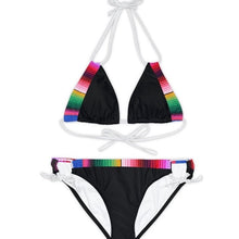 Load image into Gallery viewer, XS - XL Baronesa Bikini - Serape Olé stripes or Bamba Floral + black or white strappy halter tie swimsuit two-piece women teen lake beach