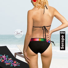 Load image into Gallery viewer, XS - XL Baronesa Bikini - Serape Olé stripes or Bamba Floral + black or white strappy halter tie swimsuit two-piece women teen lake beach