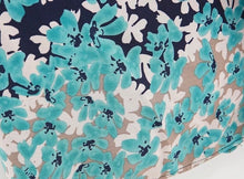 Load image into Gallery viewer, Floral Marina Kimono Robe Resort Chic navy blue aqua flowers Boho beach cover up swim bath wrap pool women turquoise taupe 3/4 short M XL
