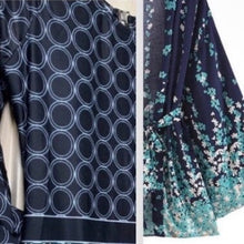 Load image into Gallery viewer, Floral Marina Kimono Robe Resort Chic navy blue aqua flowers Boho beach cover up swim bath wrap pool women turquoise taupe 3/4 short M XL