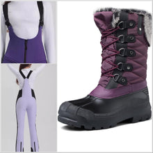 Load image into Gallery viewer, nwt Shred RED ski BIB black stripe adjustable fit insulated women’s snow pants + suspenders waterproof winter Shore and Skyline XS M purple