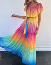 Load image into Gallery viewer, S-3XL Blanca Boho maxi / light beach - friendly ruffled campesino / destination quince wedding baby shower / flowy floral print airy Puebla