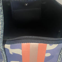 Load image into Gallery viewer, nwt Camo Luxe Rose 2.0 Neoprene Tote Bag + luminous metallic ROSE GOLD stripes w added top zip closure women light purse waterproof ShoreAndSkyline Shore and Skyline