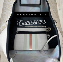 Load image into Gallery viewer, NEOPRENE waterproof Tote bag © Opal Leopard 2.0 cream white / light beige large purse + metallic rose gold racing stripes Onyx Amber Sahara