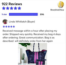 Load image into Gallery viewer, new Neoprene Tote Navy blue Camo + hot pink racing stripes + various: grey gray silver /aquamarine geode / pink/ Cheetah Leopard Deer