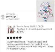 Load image into Gallery viewer, Aussie Betty BOARD CROP #surfsuit S - XL rashguard swimsuit pink blue reef on white