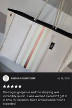 Load image into Gallery viewer, NEOPRENE waterproof Tote bag © Opal Leopard 2.0 cream white / light beige large purse + metallic rose gold racing stripes Onyx Amber Sahara
