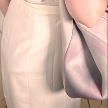 Load image into Gallery viewer, © Sahara Pearl waterproof tote & crossbody sand beige premium neoprene + pearlescent & sunset rose-gold stripes & champagne mirage interior holiday gift ShoreAndSkyline