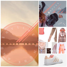 Load image into Gallery viewer, © Sahara Pearl waterproof tote & crossbody sand beige premium neoprene + pearlescent & sunset rose-gold stripes & champagne mirage interior holiday gift ShoreAndSkyline