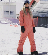 Load image into Gallery viewer, nwt DESTROYER in CORAL snowsuit snowboard ski suit + gaiters hood
