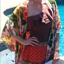 Load image into Gallery viewer, Kimono - resort red floral event wrap / cover up caftan pareo beach pool lake vacation new best seller 2021 gift present autumn fall winter
