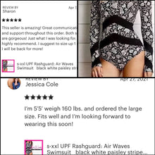 Load image into Gallery viewer, s-xxl UPF Rashguard AIR WAVES Swimsuit black paisley one-piece hip arrows beach pool surf women modest feminine long-sleeve 2023 gift
