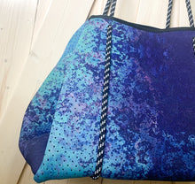 Load image into Gallery viewer, Neoprene TOTE - Amethyst Lagoon: violet purple blue bag +weathered aqua turquoise teal Beach Pool Lake Travel catch-all waterproof washable
