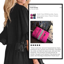 Load image into Gallery viewer, nwt Neoprene Racer Tote Prix Hot Pink light waterproof purse metallic magenta bag black &amp; white racing checks checkered
