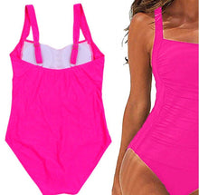 Load image into Gallery viewer, m - xxl: USS Navy blue or Daytona Pink SWIM - one-piece modest swimsuit w ruched tummy / waist forgiving &gt; vacation holiday beach pool lake
