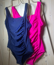 Load image into Gallery viewer, m - xxl: USS Navy blue or Daytona Pink SWIM - one-piece modest swimsuit w ruched tummy / waist forgiving &gt; vacation holiday beach pool lake
