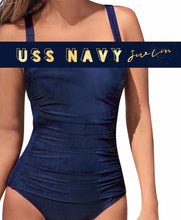 Load image into Gallery viewer, m - xxl: USS Navy blue or Daytona Pink SWIM - one-piece modest swimsuit w ruched tummy / waist forgiving &gt; vacation holiday beach pool lake
