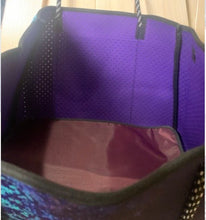 Load image into Gallery viewer, Neoprene TOTE - Amethyst Lagoon: violet purple blue bag +weathered aqua turquoise teal Beach Pool Lake Travel catch-all waterproof washable
