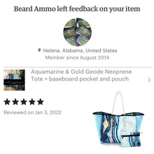 Load image into Gallery viewer, Aquamarine Neoprene Tote - turquoise &amp; gold geode swirl bag + baseboard pocket and pouch
