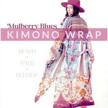 Load image into Gallery viewer, new Boho Kimono - Mulberry Blues beach / bath / bedside wrap - lounge swim vanity feminine eclectic gift
