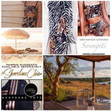 Load image into Gallery viewer, resort wrap / cover-up SERENGETI Zebra - Cheetah hybrid: midi dress / maxi skirt black white brown cream beach pool lake spa hot tub resort
