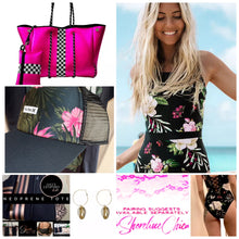 Load image into Gallery viewer, XS-XXL Ebony &amp; Peony lace-up swimsuit - black one-piece + pink floral peonies berries Spring 2022 pool lake beach resort vacation travel
