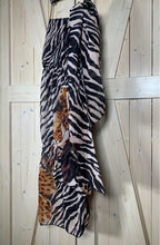 Load image into Gallery viewer, resort wrap / cover-up SERENGETI Zebra - Cheetah hybrid: midi dress / maxi skirt black white brown cream beach pool lake spa hot tub resort
