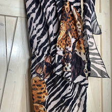 Load image into Gallery viewer, resort wrap / cover-up SERENGETI Zebra - Cheetah hybrid: midi dress / maxi skirt black white brown cream beach pool lake spa hot tub resort
