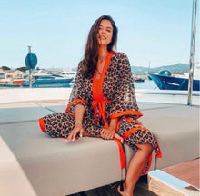 Load image into Gallery viewer, new subSahara Leopard Zest kimono / lounge wrap / beach cover-up beige khaki orange animal print
