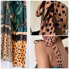 Load image into Gallery viewer, new Leopardess Swim Set one-piece swimsuit black teal leopard w polka shoulder ties + cover-up choice: resort-wrap / skirt / shorts
