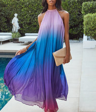 Load image into Gallery viewer, spin maxi halter Bonfire Ombré yellow pink coral red purple gradient / Ocean Ombré lavender lilac violet royal blue magenta beach DRESS S-XL
