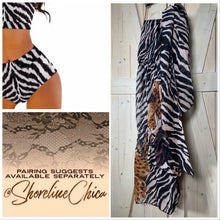 Load image into Gallery viewer, resort wrap / cover-up SERENGETI Zebra - Cheetah hybrid: midi dress / maxi skirt black white brown cream beach pool lake spa hot tub resort
