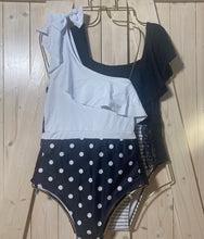 Load image into Gallery viewer, new Lateral Lace swimsuit - multiple selections black stripe / white polka dot / one-shoulder / two-shoulder S M L XL
