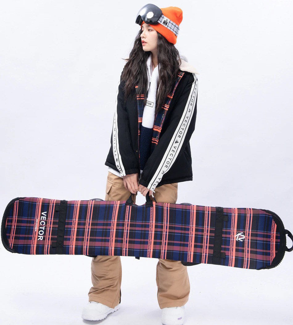 NWT snowboard monoboard carrying bag waterproof bendable neoprene skin cracking fire plaid 3/4 coverlet unisex