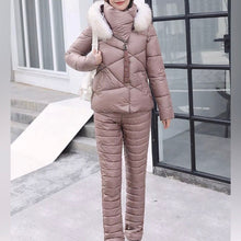 Load image into Gallery viewer, Winter Warm Taupe Puffer separates ski jacket or snow pant coordinate pieces womens Sz XS S M L XL beige cabin cozy quilted insulated
