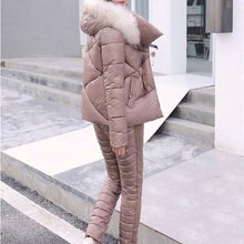 Load image into Gallery viewer, Winter Warm Taupe Puffer separates ski jacket or snow pant coordinate pieces womens Sz XS S M L XL beige cabin cozy quilted insulated
