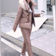 Load image into Gallery viewer, Winter Warm Taupe Puffer separates ski jacket or snow pant coordinate pieces womens Sz XS S M L XL beige cabin cozy quilted insulated
