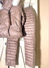 Load image into Gallery viewer, Winter Warm Taupe Puffer separates ski jacket or snow pant coordinate pieces womens Sz XS S M L XL beige cabin cozy quilted insulated
