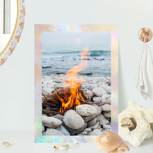 Load image into Gallery viewer, Bonfire Pearl wall art beach house guest room decor photo canvas 1 of 3 collage set housewarming lake cabin ocean front staging picture
