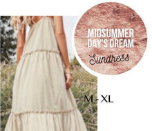 Load image into Gallery viewer, Midsummer Day’s Dream tiered sundress crossover resort dress beach cover up dress midi - maxi solid khaki / beige M or XL 2023 cruise gift
