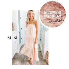 Load image into Gallery viewer, Midsummer Day’s Dream tiered sundress crossover resort dress beach cover up dress midi - maxi solid khaki / beige M or XL 2023 cruise gift
