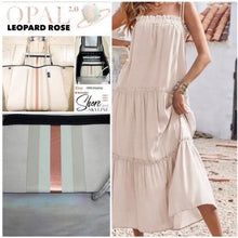 Load image into Gallery viewer, Midsummer Day’s Dream tiered sundress crossover resort dress beach cover up dress midi - maxi solid khaki / beige M or XL 2023 cruise gift
