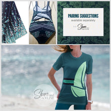 Load image into Gallery viewer, NEW 3 style petite swimsuit Teal Mist 2 / Emerald Mist 1 - shoulder swim or Black Jade longsleeve rashguard regal resort cruise coordinates
