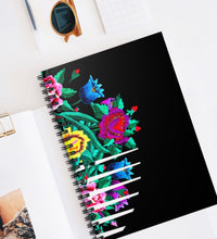 Load image into Gallery viewer, JOURNAL black floral ( lattice border bouquet bamba ) lined vacation diary prayer plan brainstorm spiral notebook dream write remember
