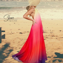 Load image into Gallery viewer, spin maxi halter Bonfire Ombré yellow pink coral red purple gradient / Ocean Ombré lavender lilac violet royal blue magenta beach DRESS S-XL
