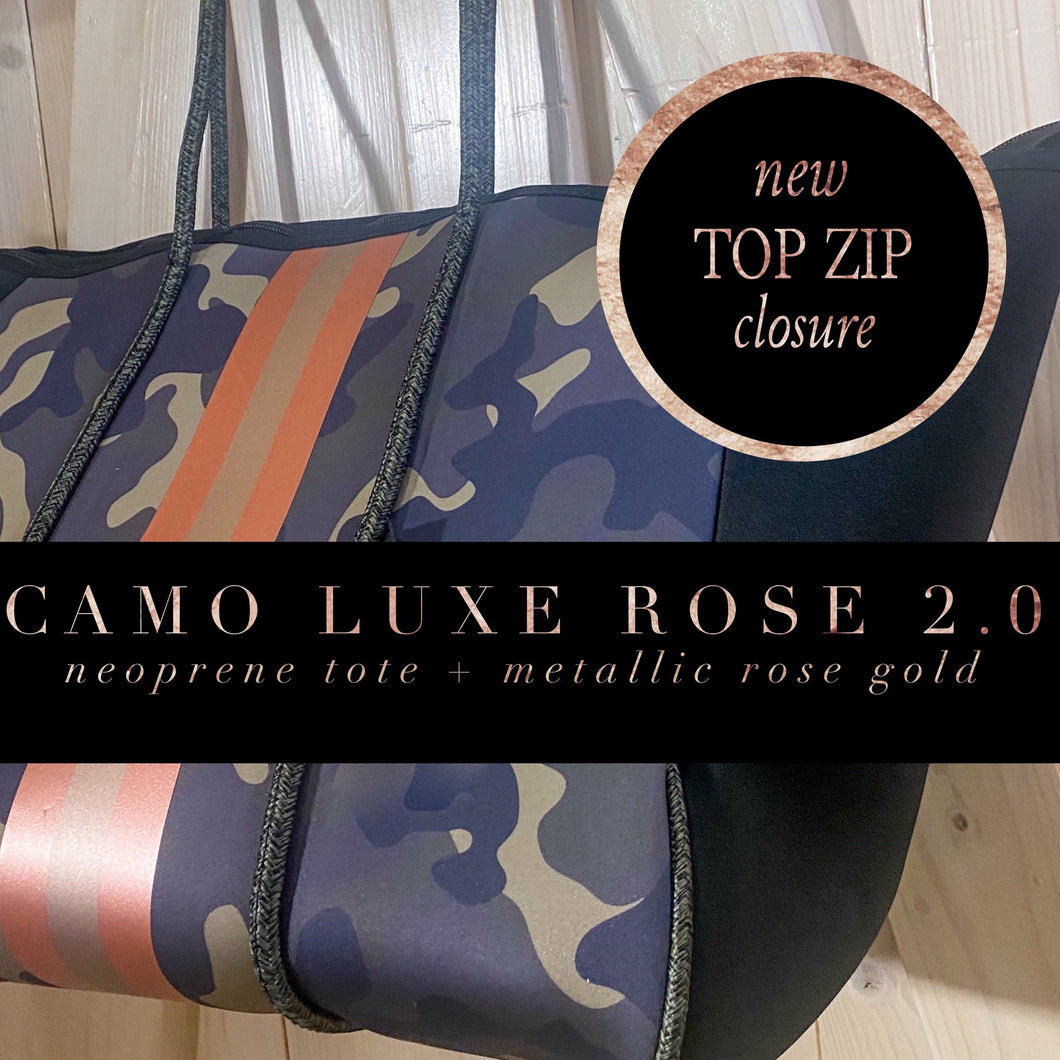 Waterproof Tote CAMO LUXE ROSE 2.0 Bag metallic rose-gold beach baby bridal birthday gift present ShoreAndSkyline back to school purse