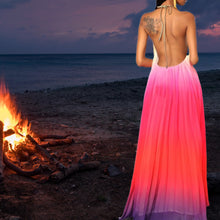 Load image into Gallery viewer, spin maxi halter Bonfire Ombré yellow pink coral red purple gradient / Ocean Ombré lavender lilac violet royal blue magenta beach DRESS S-XL
